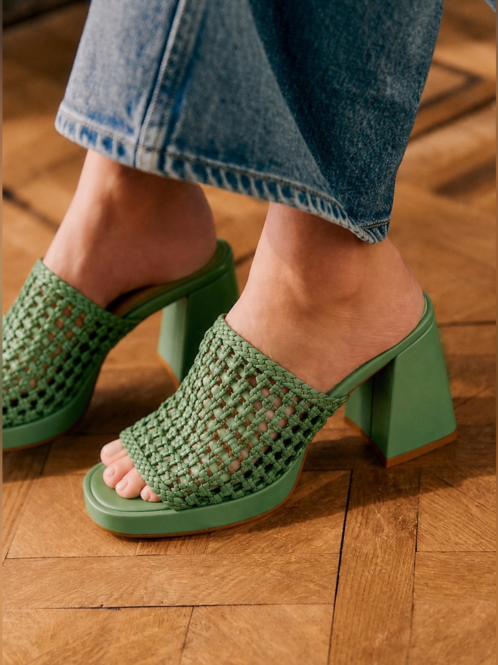 Sézane Annalisa High Mules in Bright Green Smooth Natural Leather FR 41 / US 10 - Picture 7 of 9